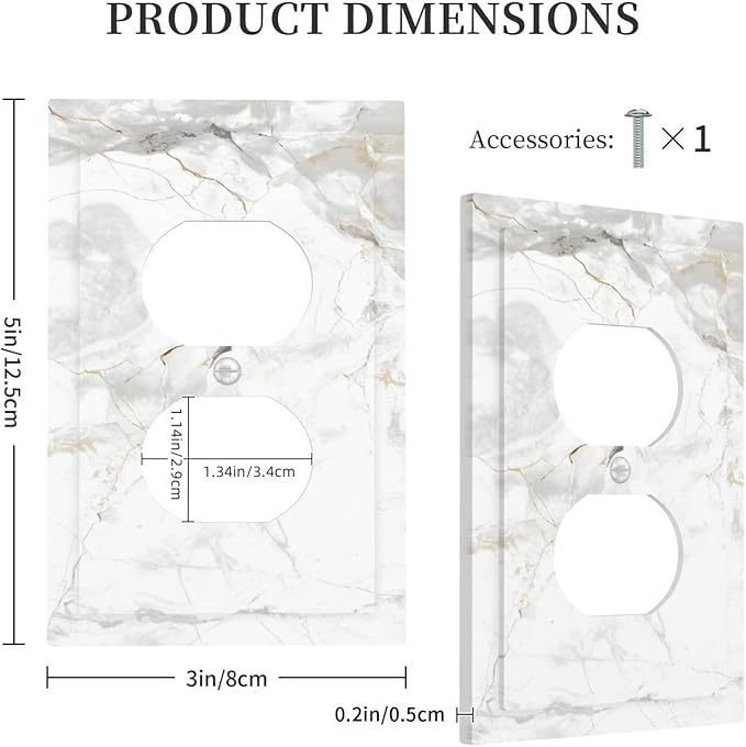 White Marbling Golden Stream Lines Print Outlet Covers 1 Gang Duplex Light Switch Cover Decorative Switch Plates Electrical Receptacle Faceplate Wall Plate for Bathroom Kitchen Decor