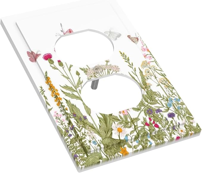 Colorful Butterfly Floral Plants Flower Vine Outlet Covers 1 Gang Duplex Light Switch Cover Decorative Switch Plates Electrical Receptacle Faceplate Wall Plate for Bed Room Living Room Decor