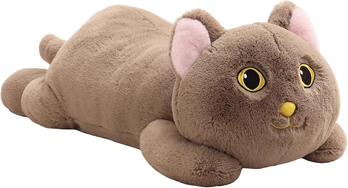 YESGIRL 26.4 inch 5 lbs Cat Weighted Stuffed Animals, Large Weighted Plush Animal, Cute Plush Toy Pillow, Soft Kawaii Plushie Gifts for Adults, Kids, Boys and Girls (Brown)