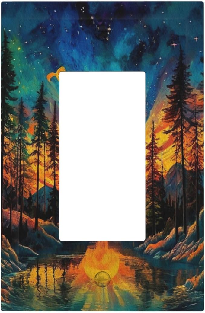 Light Switch Cover Plate Vintage Forest Sun Boho Mountain Starry Sky 1 Gang Outlet Covers Single Rocker Decorative Switch plates Electrical Wall Plates GFCI Receptacle for Bathroom Bedroom