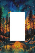 Light Switch Cover Plate Vintage Forest Sun Boho Mountain Starry Sky 1 Gang Outlet Covers Single Rocker Decorative Switch plates Electrical Wall Plates GFCI Receptacle for Bathroom Bedroom