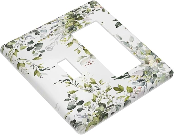Eucalyptus Sage Green Leaf Plant Floral Outlet Covers 1 Toggle 1 Rocker Combination Decorative Wall Plate Electrical Switch Plates Light Switch Cover Plate for Bedroom Living Room Decor