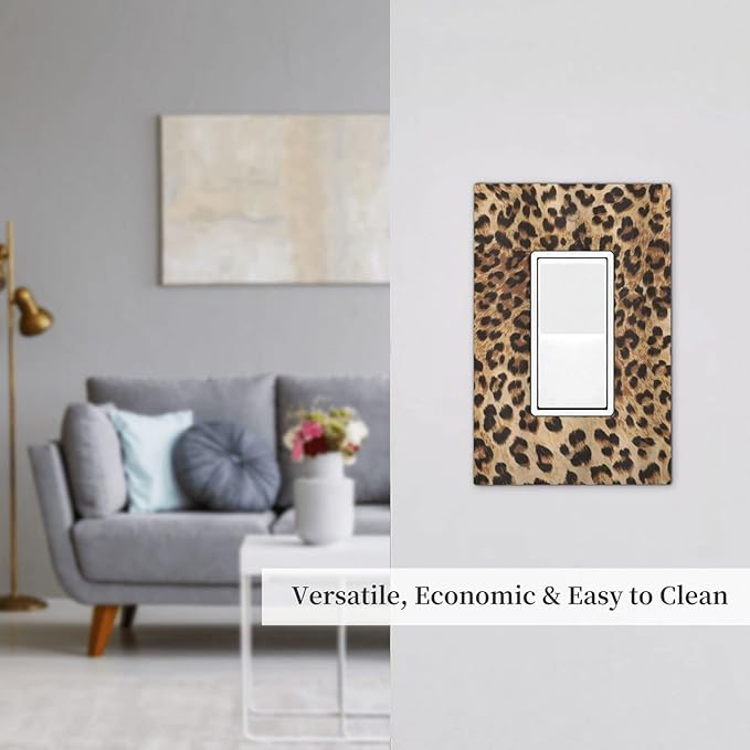Leopard Wild Safari Skin Pattern Powerful Cheetah Cat Panthera Black Brown Fur Wildlife Single Rocker Light Switch Cover 1 Gang Decor Wall Plate Electrical Switchplate GFCI Outlet Faceplate Room Decor