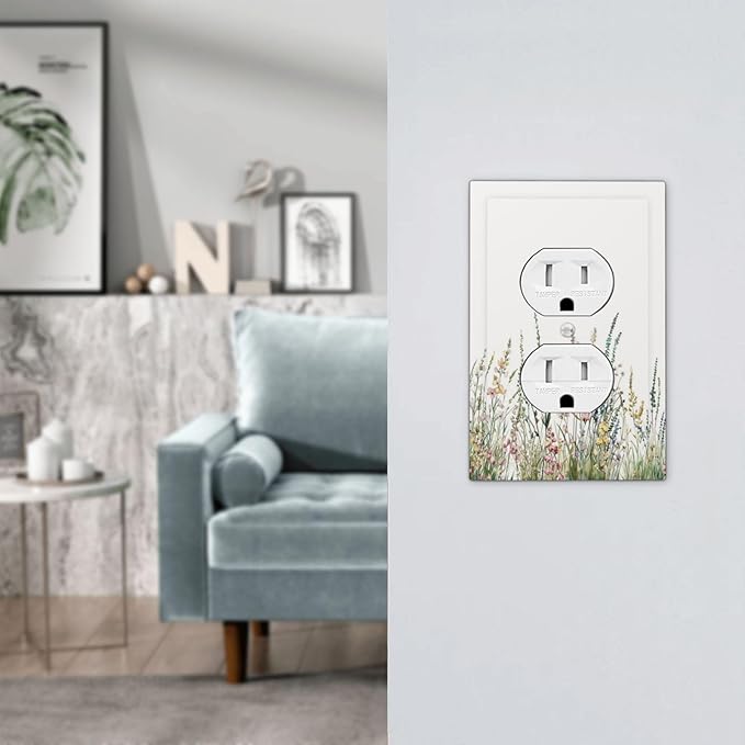 Outlet Covers Boho Wildflower Green Leaves Rustic Floral Botanical 1 Gang Duplex Light Switch Cover Electrical Receptacle Faceplate Wall Plate Decorative Switch Plates for Bedroom