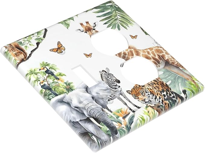 Elephant Giraffe Jungle Animals Leopard Zoo Wallplates 1 Toggle 1 Duplex Switch Plate Electrical GFCI Faceplate Decorative Light Switch Covers for Kids Room Nursery Decor