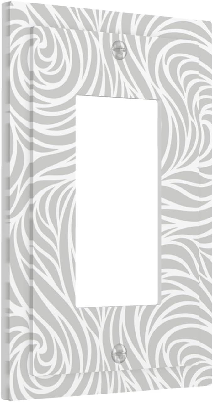 Silver Swirls Single Rocker Switch Cover - 1-Gang Standard US Size Modern Abstract Wave Vortex, Neutral Gray Decorative Light Switch Covers for Contemporary Home Decor