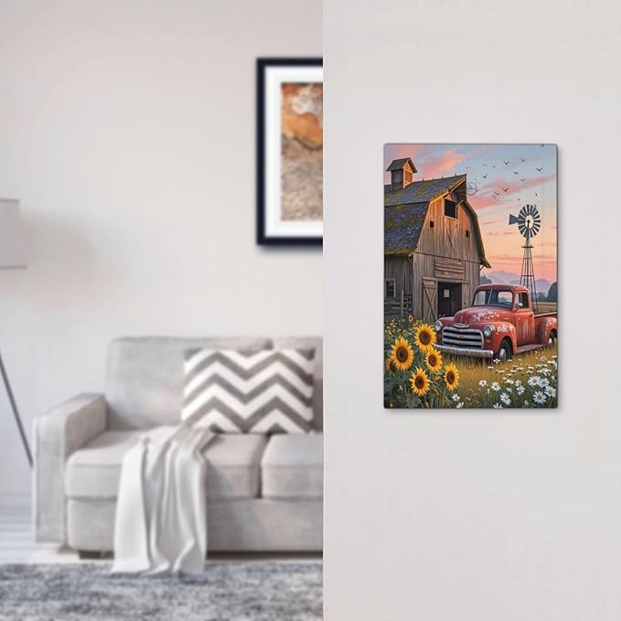 Rustic Barn Red Truck Windmill Sunflower Light Switch Cover Plate 1 Gang No Device Blank Electrical Wall Plates Faceplate Decorative Switch Plate Covers for Farmhouse Home Decor