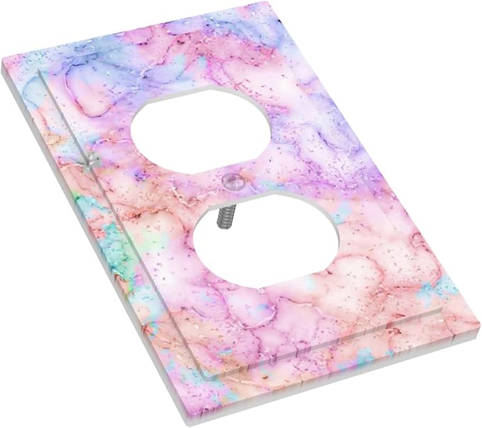 Decorative Switch Plate Covers Cute Marble Texture 1 Gang Receptacle Duplex Wall Plate Light Switch Cover Single Dual Device Outlet Plate Pink Purple Gold Abstract Electrical Faceplate for Nursery