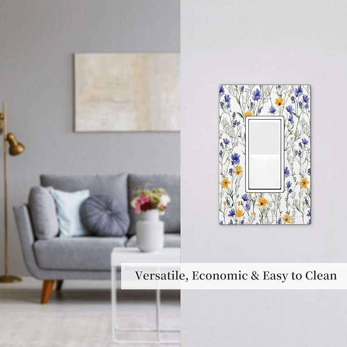 Decorative Outlet Covers Floral Colorful Green Leaf Wildflower 1 Gang Single Rocker Light Switch Cover Plate Wall Plates Gfci Faceplate For Bed Room Living Room Decor