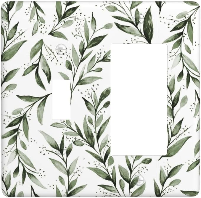 Green Leaf Olive Leaf Sage Floral Outlet Covers 1 Toggle 1 Rocker Combination Decorative Wall Plate Electrical Switch Plates Light Switch Cover Plate for Bedroom Living Room Decor