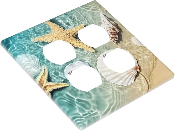 Outlet Covers Beach Starfish Ocean Conch Cameo Shell 2 Gang Double Duplex Decorative Light Switch Covers Electrical Wallplates Socket Faceplate For Decor Kids Room Decor
