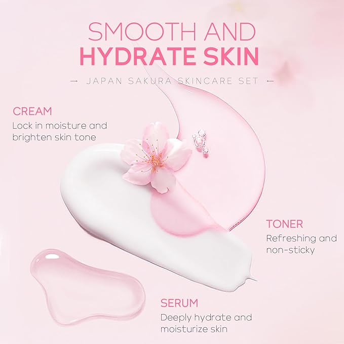 LAIKOU Skin Care Set JAPAN SAKURA Women Beauty Gift Sets Skin Care Kit with Cleanser, Toner, Serum, Eye Cream, Face Cream Travel Kit for Women Teen Girls Mom Daughter Birthday TSA-friendly Sizes 5pcs