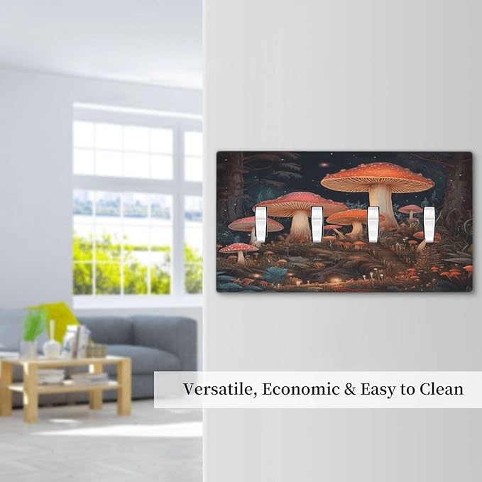 Decorative Art Light Switch Covers Enchanted Mushroom Forest Quad Toggle 4 Gang Wall Plate Switch plate Electrical Faceplate for Home Decor