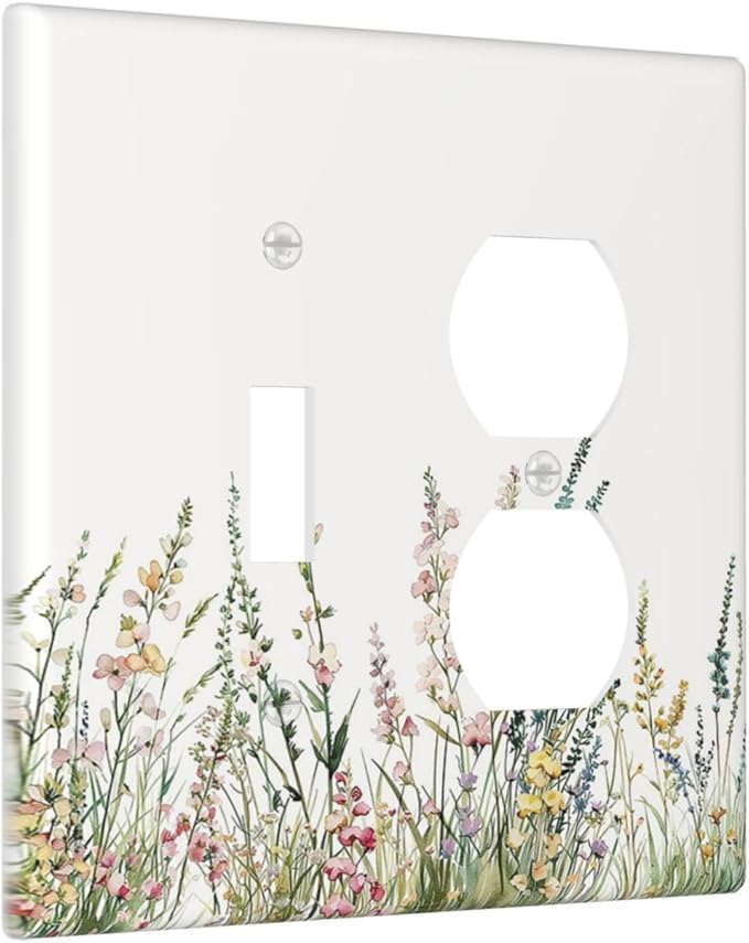 Wallplates Boho Wildflower Green Leaves Rustic Floral Botanical 1 Toggle 1 Duplex Switch Plate Electrical GFCI Faceplate Decorative Light Switch Covers for Bedroom living Room Decor