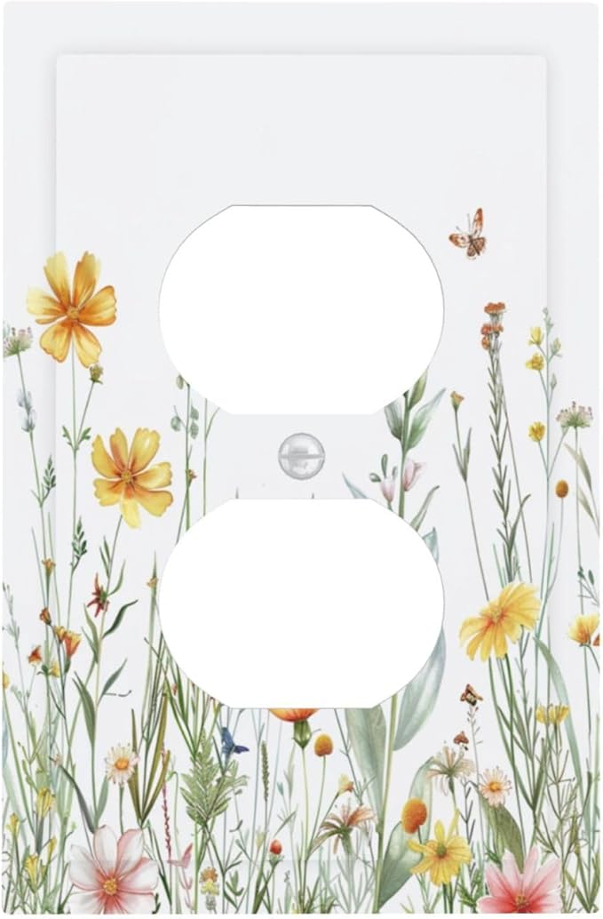 Decorative Outlet Covers Rustic Colorful Floral Butterfly Watercolor Flowers 1 Gang Duplex Light Switch Cover Plate Electrical Switch plates WallPlates Socket Covers for Bathroom Bedroom