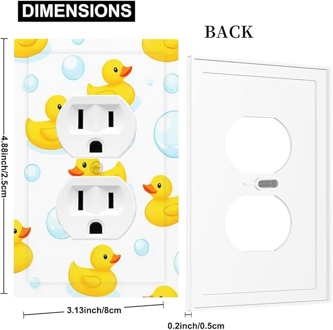 Cheerful Rubber Ducks & Bubbles Bath Time Duplex Wall Plate - 1-Gang Standard US Size Bathroom Funny Duck Outlet Covers for Kids' Bathroom Decor