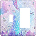 Purple Pink Mermaid Tail Scales Starfish Decorative Single Toggle/Rocker Combo Light Switch Cover 2-Gang Cute Kids Girl Electrical Wall Plate Double Combination Switch Decorator GFCI Receptacle Cover
