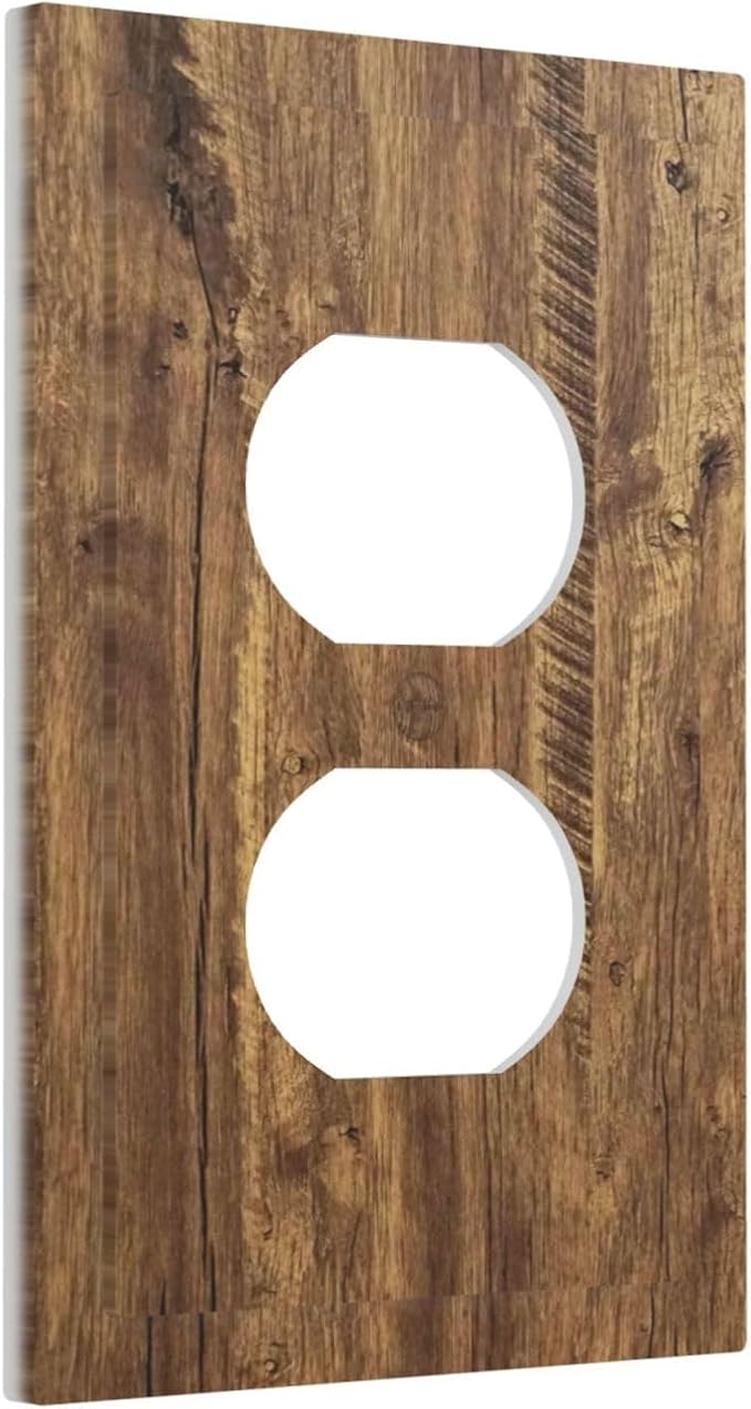 Rustic Brown Wood Distressed Wood Print Outlet Covers 1 Gang Duplex Light Switch Cover Decorative Switch Plates Electrical Receptacle Faceplate Wall Plate for Farmhouse Home Decor