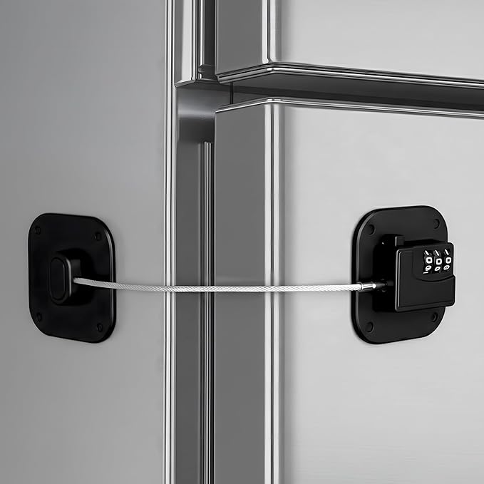 Fridge Lock,1 PCS Refrigerator Lock for Freezer,Cabinets and Drawers,Air Fryer,Doors,Combination Code, Heavy Duty with Adhesive Backing, Easy Install,No Keys Needed Black
