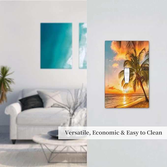 Light Switch Cover Sunset Beach Palm Tree Seascape 1 Gang Wall Plate Cover Tropical scenery Single Toggle Outlet Covers Decorative Switchplate Electrical Faceplate for Bathroom Home Decor