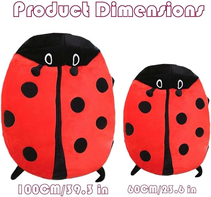 Wearable Ladybug Pillow, 23.6/39.4in Cute Warm Removable Sleeping Wearable Lady Bug Wearable Pillows with Hat for Xmas Gift (39.3 in)