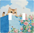 Cat Flower Double Toggle Wall Plate Decorative 2 Gang Light Switch Covers Electrical Switchplate Home Decorate Faceplat for Bathroom Bedroom Kitchen Room 4.5 x 4.5 Inch