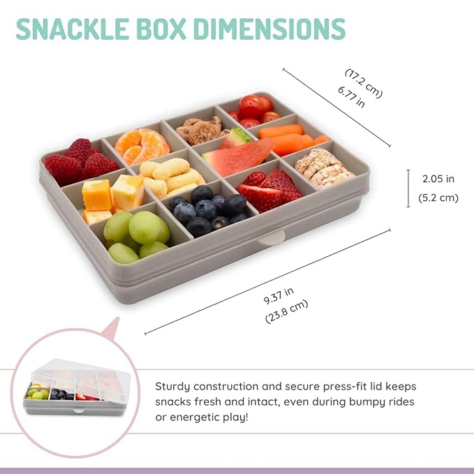 melii Snackle Box |12-Compartment Snack Container with Removable Dividers, BPA-Free Food Storage for Travel, School & On-the-Go Snacks, Kids & Family Organizer (Grey)