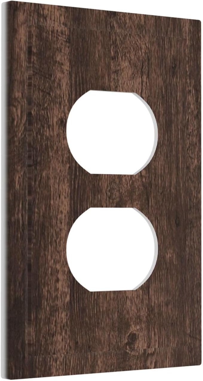 Brown Dark Wood Plank Rustic Vintage Print Outlet Covers 1 Gang Duplex Light Switch Cover Decorative Switch Plates Electrical Receptacle Faceplate Wall Plate for Farmhouse Home Decor