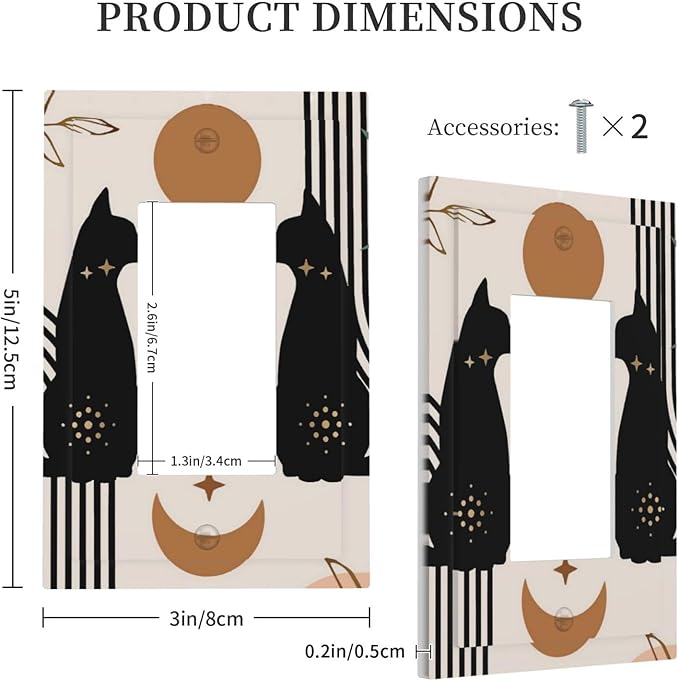 1 Gang Single Decorator/Rocker Wall Plate Cute 70S Mid Century Abstract Cat Boho Moon Phase Sun Light Switches GFCI Electrical Device Face Switchplate Plug Cover for Dimmers, Receptacle, USB Outlet
