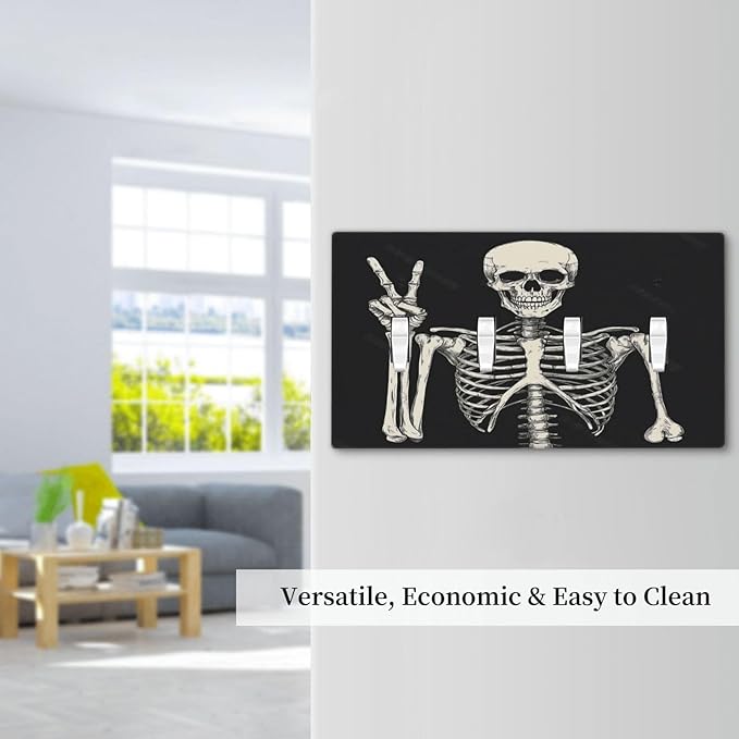 Light Switch Covers Skeleton Skull Boho Hippie Dark Background Quad Toggle Electrical Faceplate 4 Gang Wall Plate Decorative Switch Plates For Cabin Office Decor