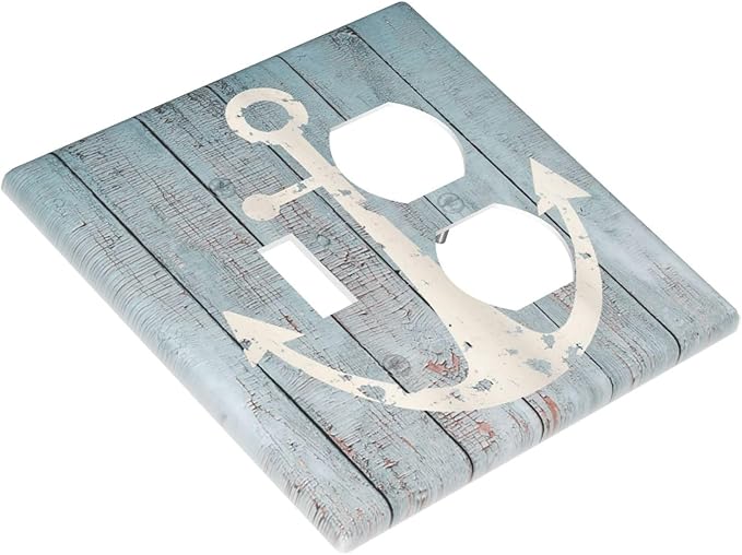 Anchor Rustic Sailing Nautical Wooden Planks Marine Wallplates 1 Toggle 1 Duplex Switch Plate Electrical GFCI Faceplate Decorative Light Switch Covers for Bathroom Farmhouse Decor
