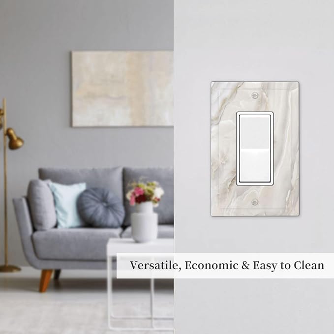 Abstract Luxury White Marble Texture Decorative Outlet Covers 1 Gang Single Rocker Light Switch Cover Plate Wall Plates GFCI Faceplate for Bathroom Kitchen Living Room Decor