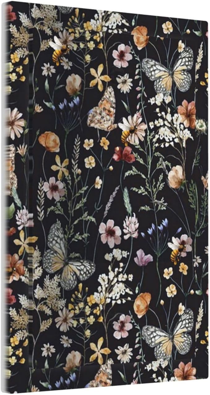 Butterfly Single Blank Wall Plates Decorative Vintage Flower Leaves No Device Faceplate Dark Backgrounds Light Switch Cover Art Panel Cute Bees Dimmer Decor for Bathroom Bedroom Kitchen