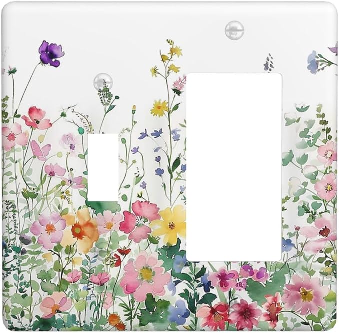 Outlet Covers Boho Colorful Flowers Plant Rustic Wildflower 1 Toggle 1 Rocker Combination Decorative Wall Plate Electrical Switch Plates Light Switch Cover Plate for Bed Room Bathroom