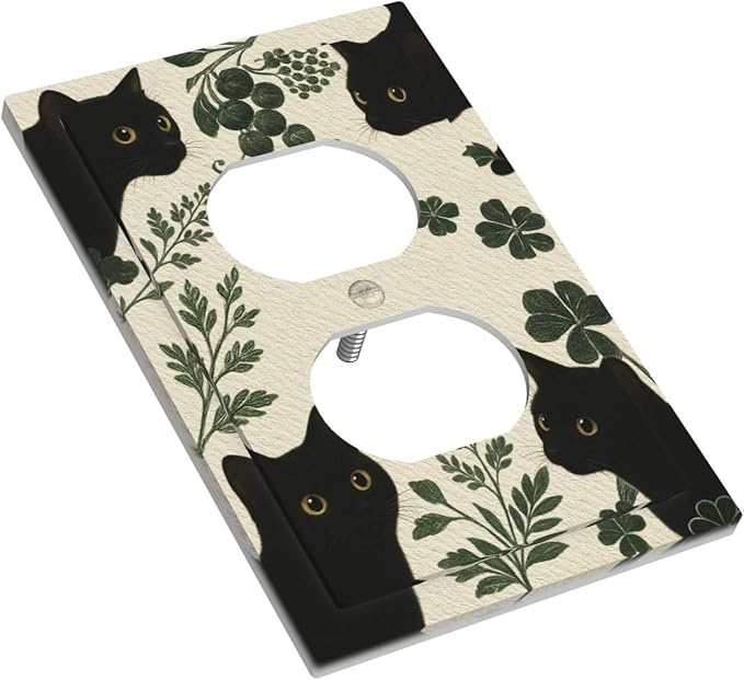 Decorative Outlet Covers Funny Black Cat Green Leaf 1 Gang Duplex Light Switch Cover Plate Unique Wall Plates for Electrical Outlets Switch Plate Covers for Bedroom Home Decor