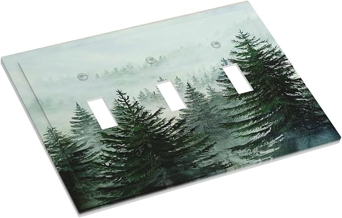 Forest Pinetrees Misty Landscape Nature Decorative Switch Plates 3 Gang Wall Plate Faceplate Electrical Wall Panels Triple Toggle Light Switch Cover for Bedroom Farmhouse Decor
