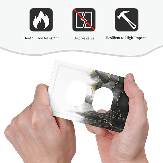 Outlet Covers Black And Gold Marble White Golden Leaves 1 Gang Duplex Electrical Receptacle Faceplate Light Switch Cover Wall Plate Decorative Switch Plates for Bedroom living Room Decor