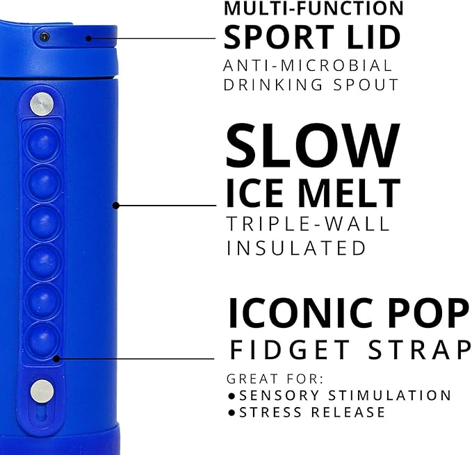 Elemental Iconic Kids Water Bottle for School - 100% Leak-Proof Insulated Water Bottles with Straw Lid & Pop-It Handle for Boys & Girls - Triple-Wall Insulated & BPA-Free, 14oz – Royal Blue