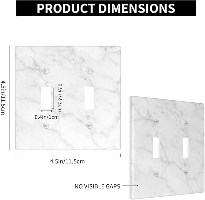 Faux White Marble Printed Double Light Switch Cover Plates Decorative 2 Gang Wall Plate Double Toggle Lightswitch Cover