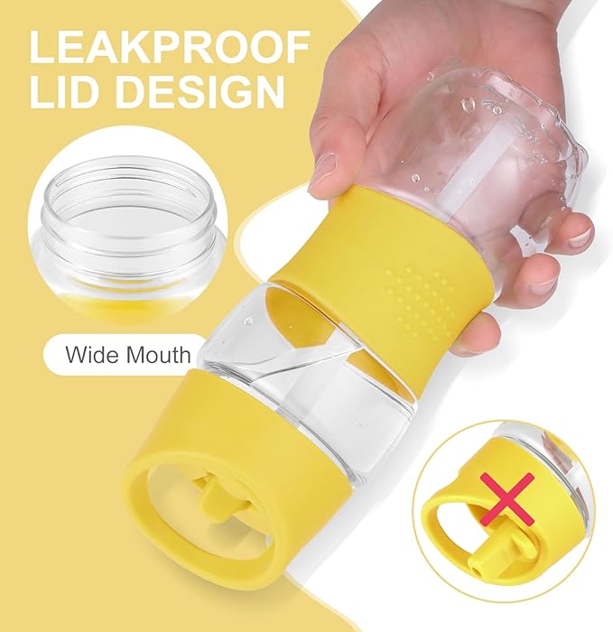 Sivaphe Clear Water Bottle with Straw 12 oz Portable Tritan Transparent Sports Drinking Bottle for School Girls Boys Yellow