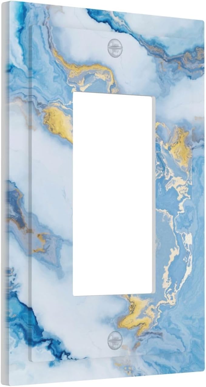 Beautiful Marble Texture Blue Gold Fluid Abstract Print Decorative Outlet Covers 1 Gang Single Rocker Light Switch Cover Plate Wall Plates GFCI Faceplate for Bedroom Bathroom Decor