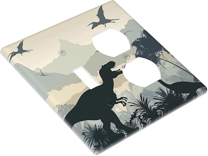 Wallplates Prehistoric World Dinosaur Cartoon Fores 1 Toggle 1 Duplex Switch Plate Electrical GFCI Faceplate Decorative Light Switch Covers for Kids Room Nursery Decor