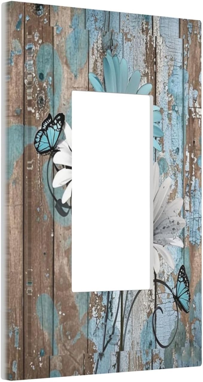 Decorative Outlet Covers Rustic Flower Teal Turquoise Daisy Butterfly 1 Gang Single Rocker Light Switch Cover Plate Wall Plates Gfci Faceplate For Farmhouse Cabin Decor