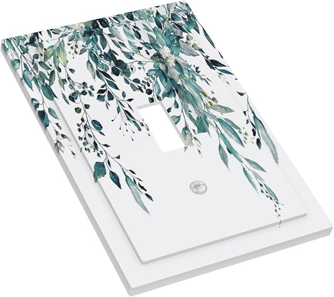 Decorative Light Switch Cover Plate Green Eucalyptus Boho Olive Leaves Country Unique 1 Gang Wall Plate Cover Single Toggle Switch Plate Covers Jumbo Electrical Switchplate Receptacle