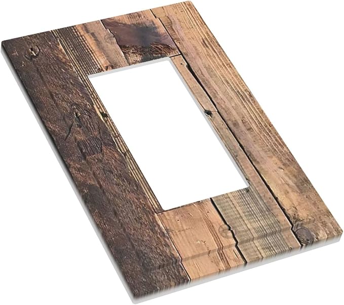 Rustic Brown Wood Plank Vintage Country Wooden Board Decorative Outlet Covers 1 Gang Single Rocker Light Switch Cover Plate Wall Plates GFCI Faceplate for Farmhouse Home Decor