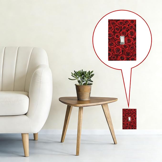 Lush Red Roses 1-Gang Toggle Light Switch Plate, Romantic Rose Bouquet Decorative Wall Plate for Bedroom Powder Room Decor