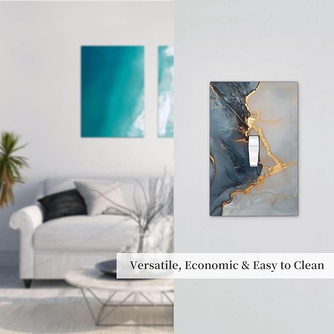 Abstract Blue Granite Luxury Texture Print 1 Gang Light Switch Cover Single Toggle Wall Plate Decorative Electrical Switchplate Covers for Country Bedroom Kitchen Living Room Décor