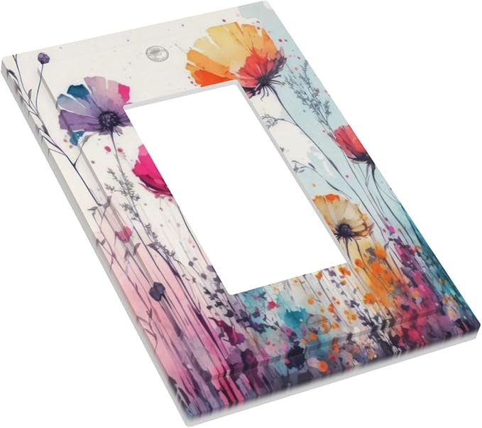Light Switch Cover Plate Abstract Floral watercolor flowers 1 Gang Wall Plates Single Rocker Outlet Covers Wildflower Decorative GFCI Receptacle Cover Electrical Switchplate for Home Decor