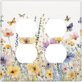 Wildflowers Colorful Flower Butterfly Floral Outlet Covers 2 Gang Double Duplex Decorative Light Switch Covers Electrical Wallplates Socket Faceplate for Farmhouse Bedroom Decor