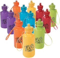 Fun Express Kids Water Bottle 12 Pack - BPA Free Plastic Reusable Water Bottles for School, Field Day & Sports | Small 12 oz Mini Water Bottles Bulk Set with Carrying Strap for Classroom Team Events